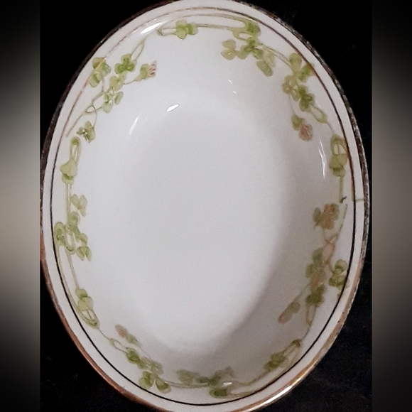 Antique 1912 Homer Laughlin Genesee Purple Flower Green Clover Oval Dish - Picture 2 of 10